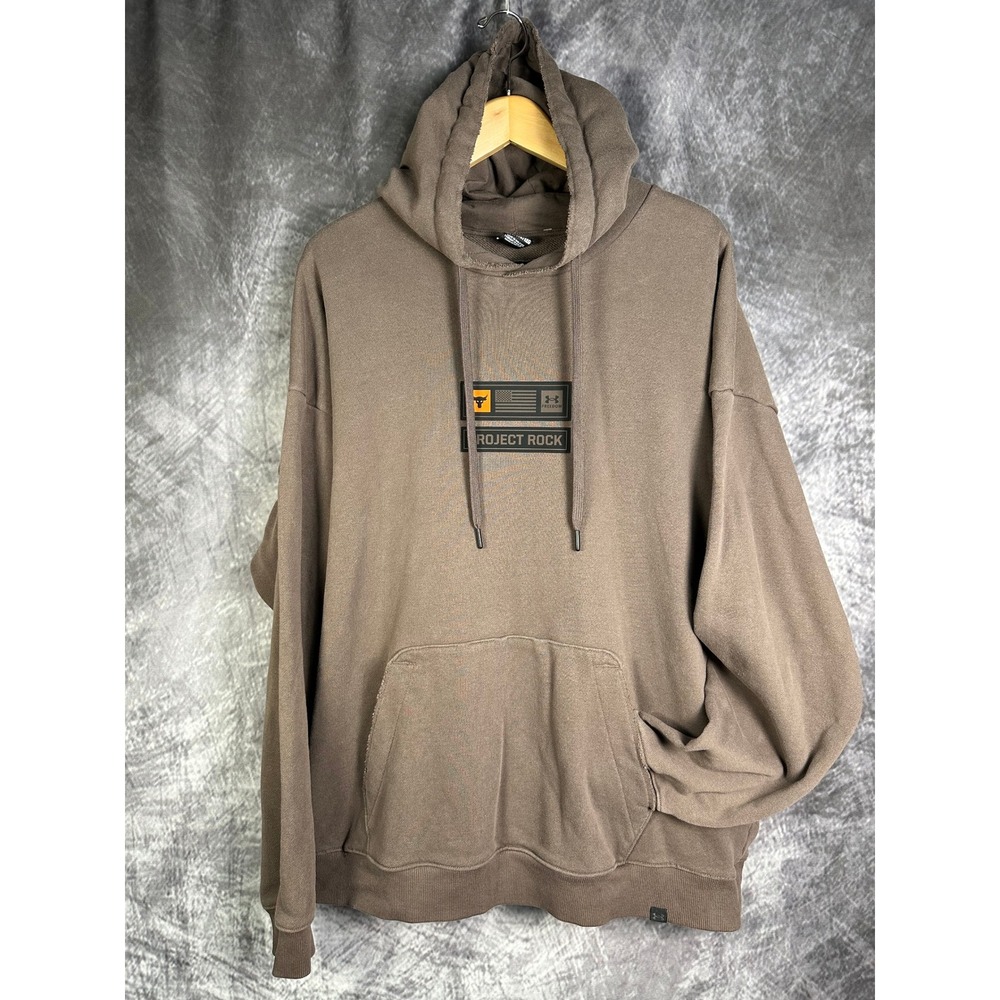 Under Armour Project Rock Hoodie Mens XXL Brown Freedom Graphic Pullover 1382154
